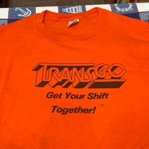 Vintage bright orange car TransGo California manual transmission funny T shirt